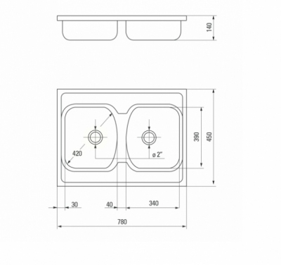 DEANTE Techno Zlewozmywak 2-komorowy bez ociekacza STAL SZLACHETNA
