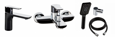 VALVEX DALI BLACK (AMADEO) umywalkowa + wannowa + zestaw natryskowy CZARNY / CHROM