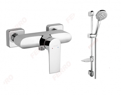 FERRO Algeo Square Bateria natryskowa ścienna +  zestaw natryskowy TUTTI