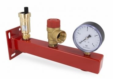 AFRISO Grupa bezpieczeństwa kotla BSS, Nmax UDT 73,6 kW, z zaworem bezpieczeństwa MS 3 bar, z przyłączem do naczynia przeponowego z szybkozłączem