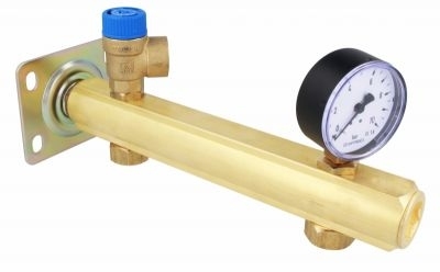 AFRISO Grupa bezpieczeństwa c.w.u. BSB, Nmax UDT 111,5 kW, z zaworem bezpieczeństwa MS 6 bar, z przyłączem do naczynia przeponowego z szybkozłączem