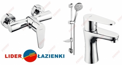 FERRO ALGEO zestaw baterii umywalkowa + natryskowa + zestaw natryskowy TUTTI