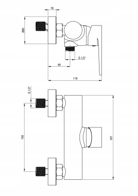 DEANTE TUBO Bateria prysznicowa natryskowa ścienna chrom BUT_040M
