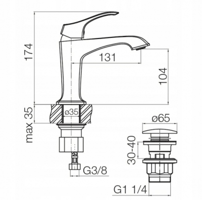 VALVEX CADIA CHROM Bateria umywalkowa stojąca