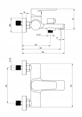 DEANTE TUBO Bateria wannowa ścienna chrom BUT_010M