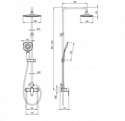 DEANTE CORIO Deszczownica z baterią prysznicową