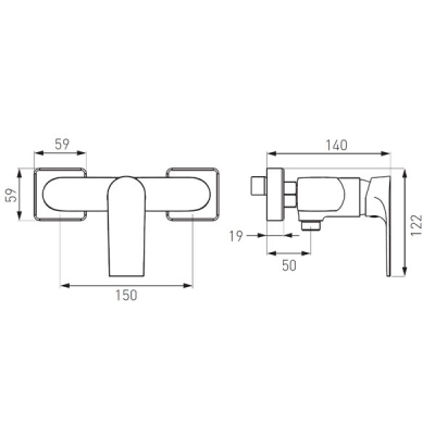 FERRO Algeo Square Bateria natryskowa ścienna +  zestaw natryskowy TUTTI
