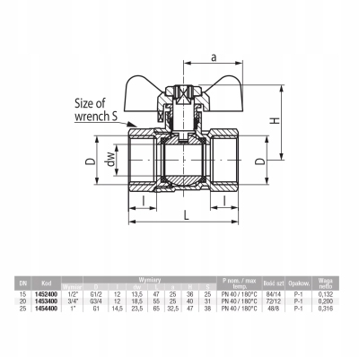 VALVEX ONYX zawór kulowy z dławikiem z motylkiem DN15 1/2 , 1452400