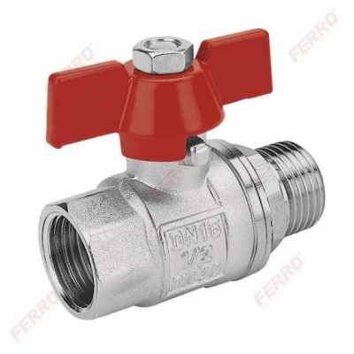 FERRO Zawór kulowy wodny z motylkiem nakrętno - wkrętny 1/2