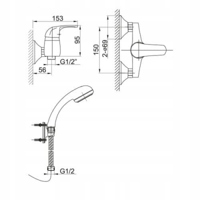FERRO PRIMA BLUE bateria natryskowa naścienna chrom