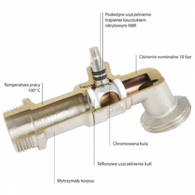FERRO Zawór kulowy wodny 1' cal, czerpalny ze złączką