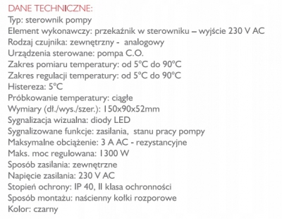 EUROSTER RED R11C sterownik pompy C.O z AntyStop