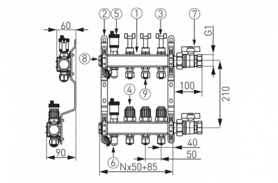 FERRO rozdzielacz podłogówka nierdzewny 5 obwodów