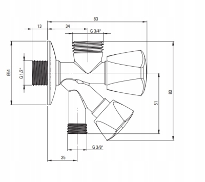 DEANTE zawór kombinowany do baterii i zmywarki 1/2 x 3/4 x 3/8 VFA_K624