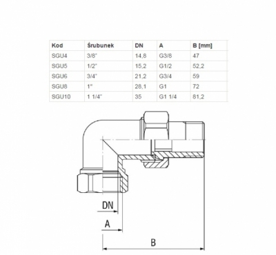 FERRO Śrubunek mosiężny kątowy z oringiem 1/2 cala