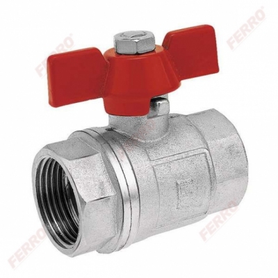 FERRO Zawór kulowy wodny 3/4 cala z motylkiem, z dławikiem, nakrętno-nakrętny