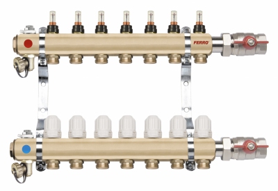 FERRO Rozdzielacz mosiężny 3-obwodowy podłogówka