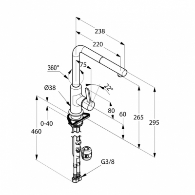KLUDI L-INE S bateria kuchenna obrotowa, wyciągana wylewka BIAŁY /CHROM