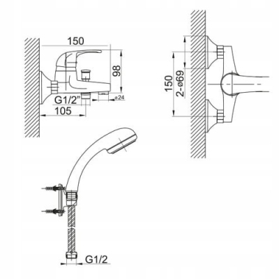 FERRO PRIMA BLUE bateria wannowa ścienna chrom