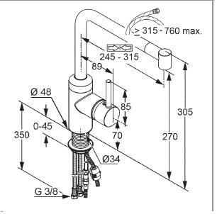 KLUDI L-INE bateria kuchenna WYCIAGANA TELESKOPOWA WYLEWKA