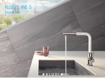 KLUDI L-INE S bateria kuchenna obrotowa, wyciągana wylewka BIAŁY /CHROM