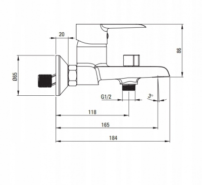 DEANTE CORIO Bateria wannowa ścienna chrom