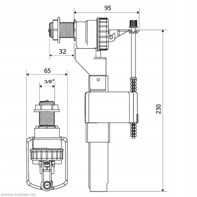 Zestaw naprawczy do spłuczki: zawór spustowy 3/6 litra + pływakowy 3/8