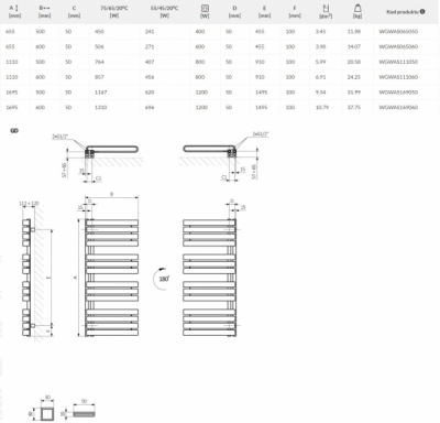 TERMA Grzejnik łazienkowy WARP S 655x500 kolor GRAPHITE