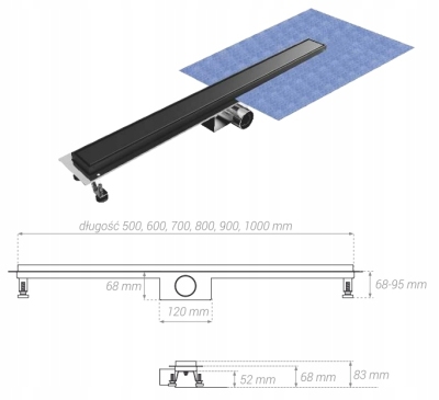 BLUE odwodnienie liniowe CZARNE z odwracanym rusztem 700 mm B054403700