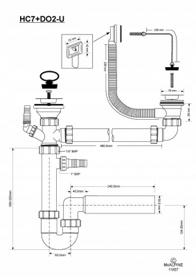 McALPINE HC7+DO2-U Syfon zlewozmywakowy podwójny