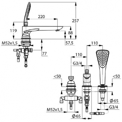 KLUDI BALANCE bateria wannowa 3-otworowa