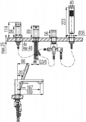 VALVEX LOFT Bateria wannowa 4-otworowa stojąca z akcesoriami