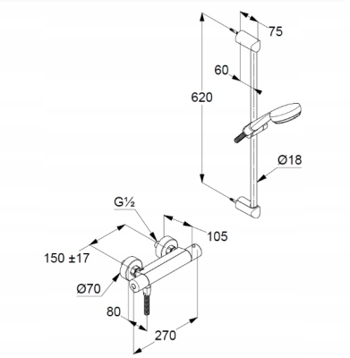 KLUDI LOGO Shower Duo zestaw natryskowy z baterią termostatyczną 6857505-00