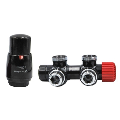 VARIOTERM zawór grzejnikowy TWINS 50mm CZARNY MAT + złączki pex 16