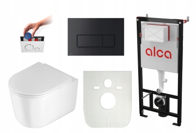 Alca stelaż podtynkowy do WC + przycisk czarny mat + miska DEANTE JASMIN
