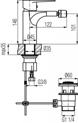 VALVEX DALI WHITE Bateria bidetowa stojąca z korkiem spustowym BIAŁA/CHROM