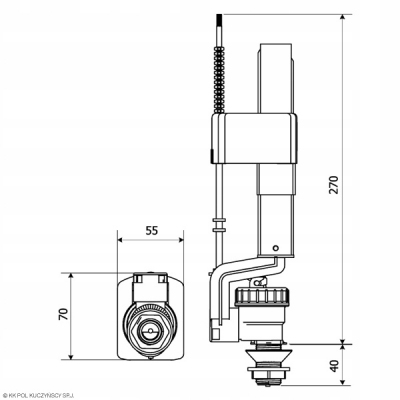 Zawór napełniający do spłuczki, pływak 1/2 DOLNY