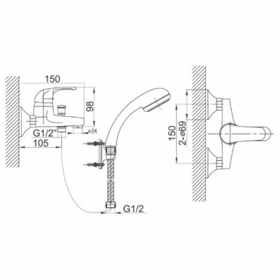 FERRO Bateria wannowa ścienna VASTO