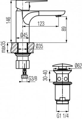 VALVEX DALI Bateria umywalkowa stojąca z automatycznym korkiem spustowym