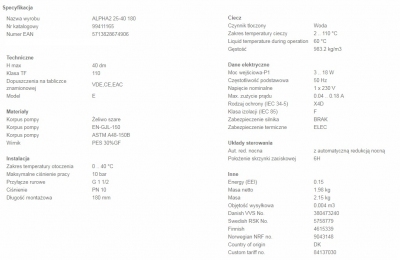 GRUNDFOS Elektroniczna Pompa C.O. ALPHA2 25-40 180 AUTOADAPT 99411165