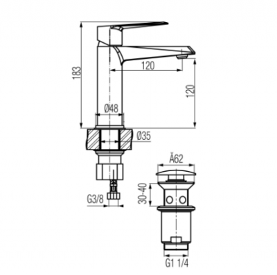 VALVEX QUASAR Bateria umywalkowa stojąca z automatycznym korkiem spustowym