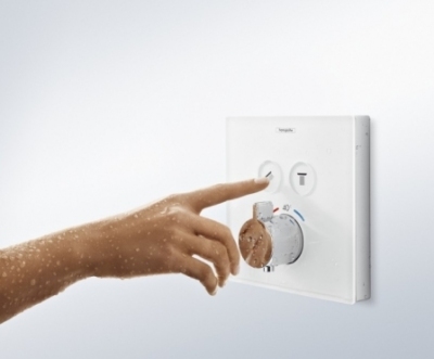 HANSGROHE ShowerSelect Glass. Bateria termostatyczna do 2 odbiorników CZARNY/CHROM