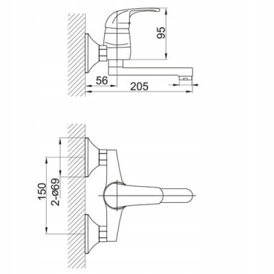FERRO PRIMA BLUE bateria umywalkowa naścienna chrom