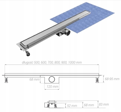 BLUE odwodnienie liniowe nierdzewne z odwracanym rusztem 600 mm B054404600