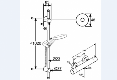 KLUDI A-QA BATERIA NATRYSKOWA Z TERMOSTATEM DN 15