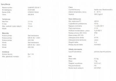 GRUNDFOS Unilift KP 250AV1 pompa pływak pionowy