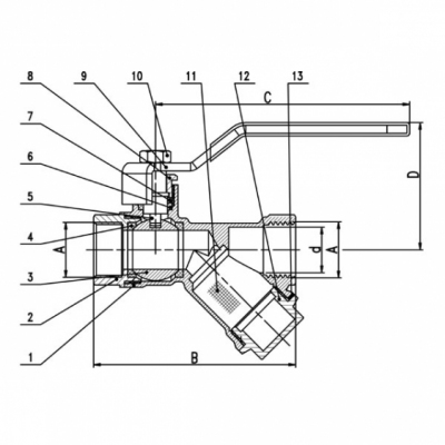 FERRO Zawór kulowy wodny 3/4 cala , z dławikiem i filtrem skośnym