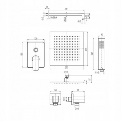 VALVEX CARRE Gold zestaw natryskowy podtynkowy