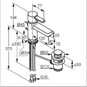 KLUDI ZENTA XL bateria umywalkowa DN 10 z korkiem automatycznym CHROM