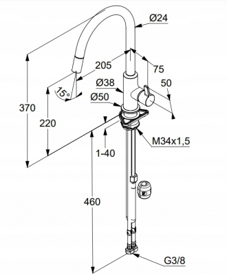 KLUDI BINGO STAR XS bateria kuchenna wyc. wylewka